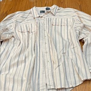 Vintage Liz Wear White and Blue Striped Textured Button-Down Shirt 100% Cotton L